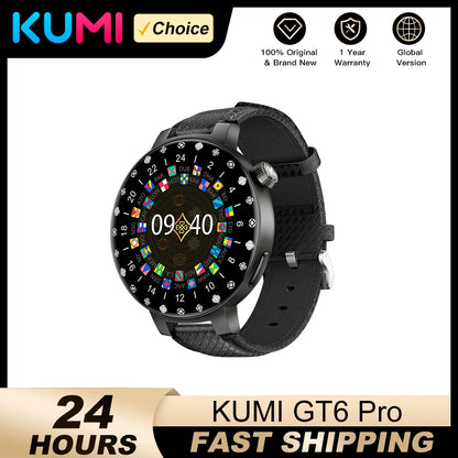 KUMI GT6 Pro 1.3" 360*360 AMOLED Smart watch 100+Sport Modes IP68 waterproof Bluetooth call Sleep Healthy Monitor for iOSAndroid
