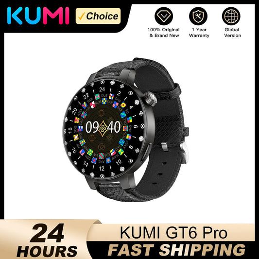 KUMI GT6 Pro 1.3" 360*360 AMOLED Smart watch 100+Sport Modes IP68 waterproof Bluetooth call Sleep Healthy Monitor for iOSAndroid