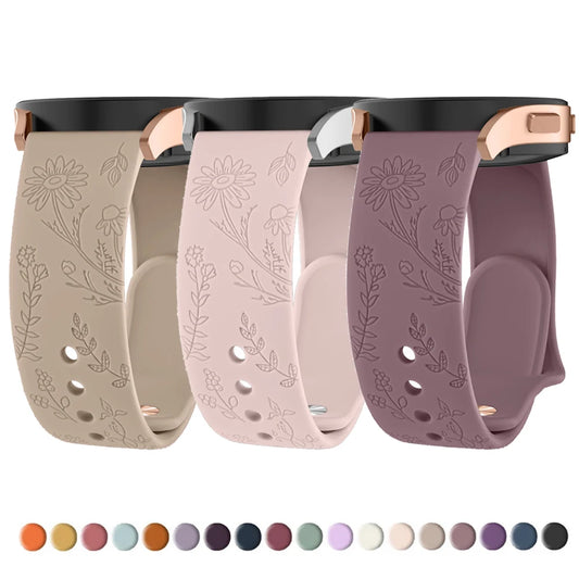 Floral Engraved Band for For Samsung Galaxy Watch 6/5/4/Active 2/5 Pro 45mm 40mm 44mm/Watch 6 4 Classic/Watch 3 41mm Strap