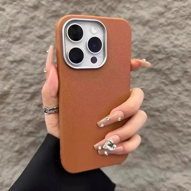 Luxury Matte Leather Phone Case For iPhone 17 16 15 14 13 12 11 Pro Max X XS XR 7 8 Plus SE2 Lens Protection Shockproof Cover