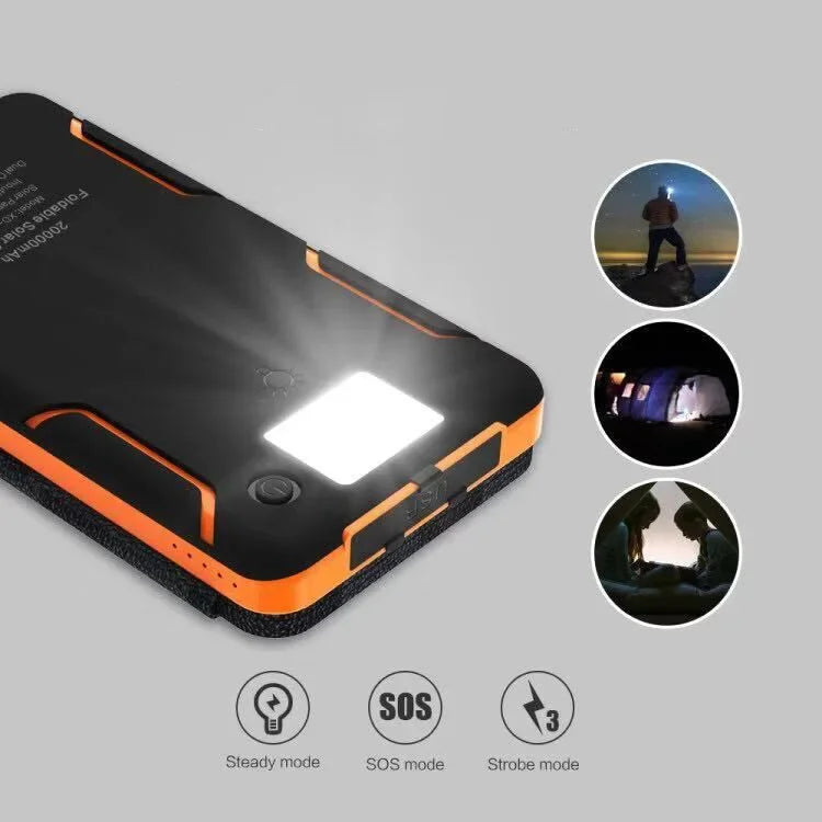 200000mAH Solar Power Bank Folding Solar Panels 5V 2A USB Output Portable Outdoor Camping Sun Power For IPhone Android