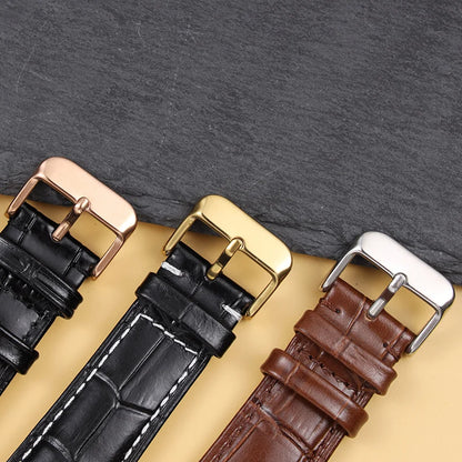Calfskin Leather Watch Strap 18mm 20mm 22mm 24mm Watchband For Women Men Watch Accessories Solid Buckle Black Brown