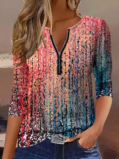 Summer new fashion 2025 women's casual long-sleeved printed T-shirt