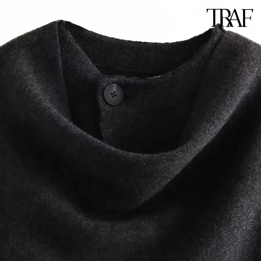 TRAF Women's Fashion Fall and Winter Comfortable Casual Commuter Coat Knitted Loose Warm Coat Asymmetric Elegant Split Jacket