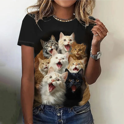 T Shirt Cartoon Animal Print T Shirt Casual O-Neck Short Sleeve Streer Female Summer Loose Tee Tops Y2k Clothing Camisa