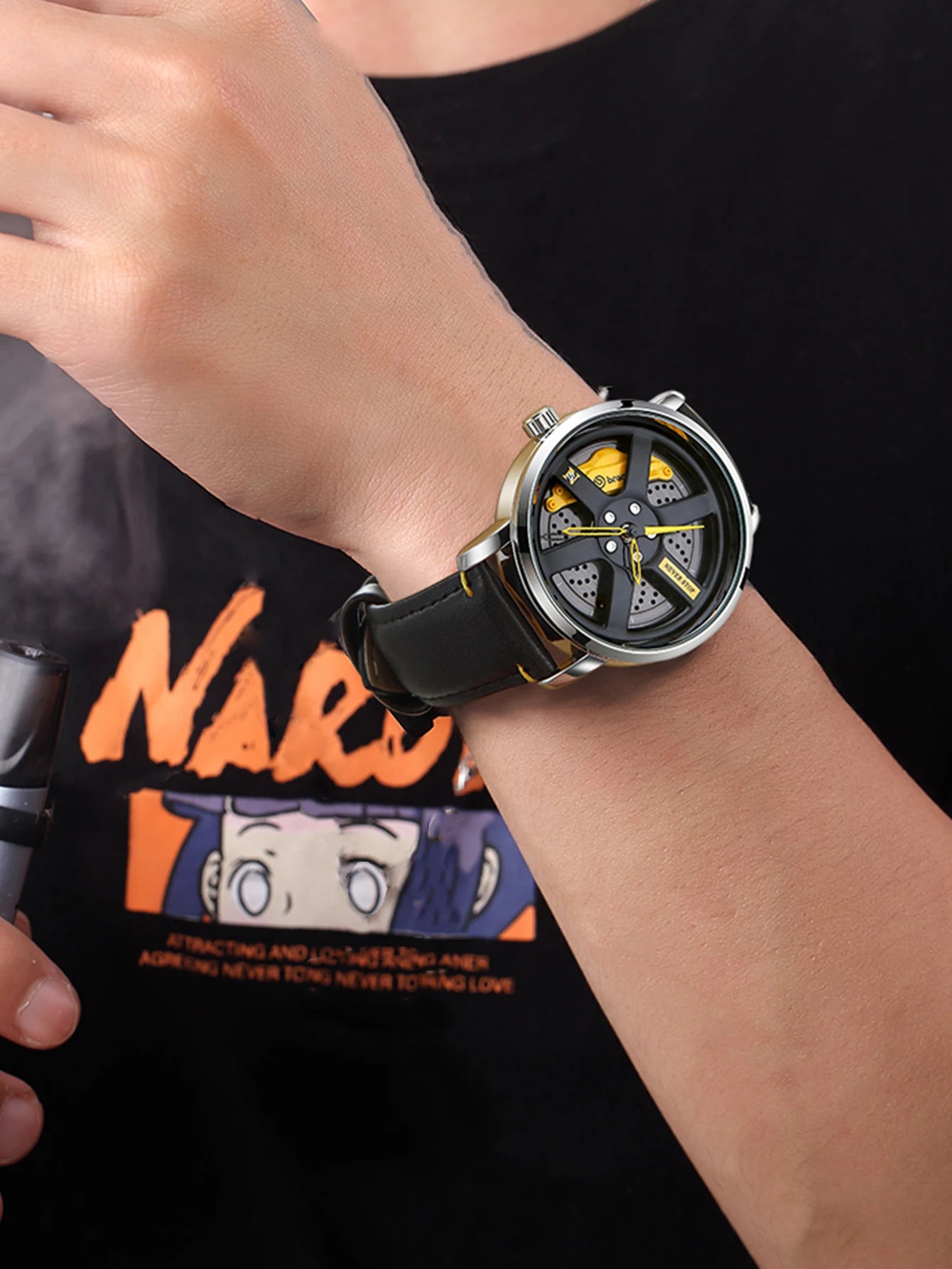 NS Men's Car wheel hub watch Minimalist Fashion Sports Watch Calendar Leather casual Quartz watch