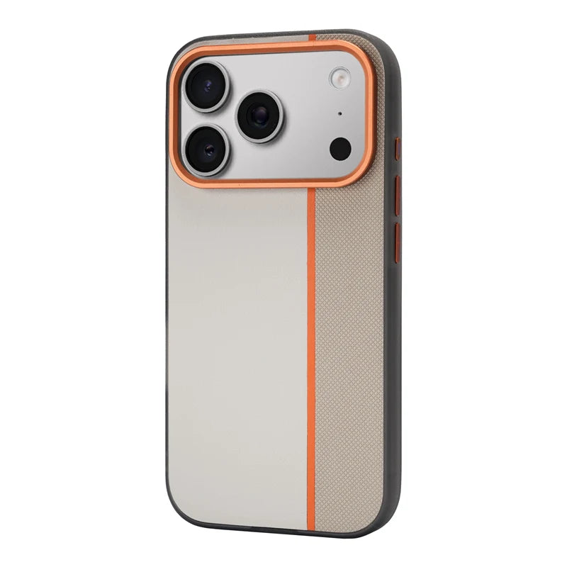 Hit Color PU Leather Texture MagSafe Shockproof Case For iPhone 17 17Pro Max 16 15 14 Alloy Lens Wireless Charging Frosted Cover