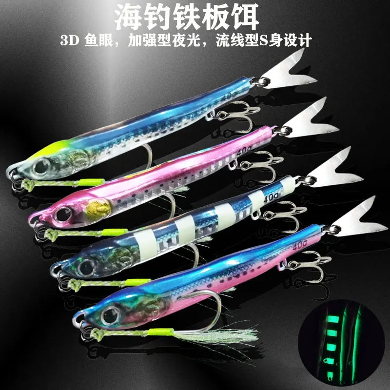 JIg Lure Fishing Anglers Glow Jig 3D Print Treble Hook Speed Falling 40g60g80g Metal Hard Bait Jigging Pesca Bait