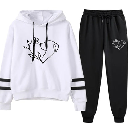 2025 Hot Sale Women's Tracksuit Hooded Sweatshirts Black Sweatpants Urban Casual Fashion Sportswear Cute Pattern Print Hoodies