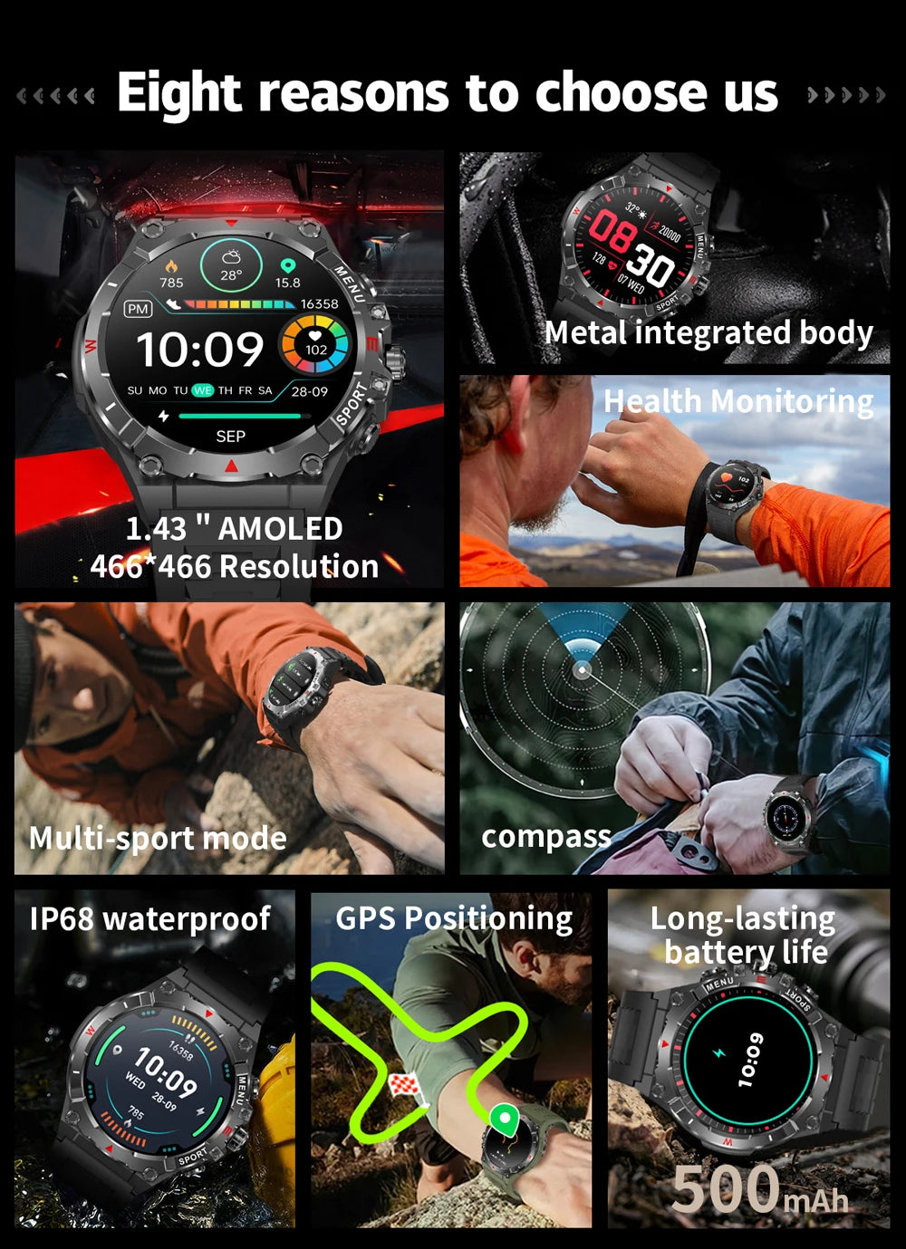 COLMI V76 GPS Smartwatch 1.43" Ultra AMOLED Display Built-in Compass Altimeter Bluetooth Call Smart Watch 500mAh Battery