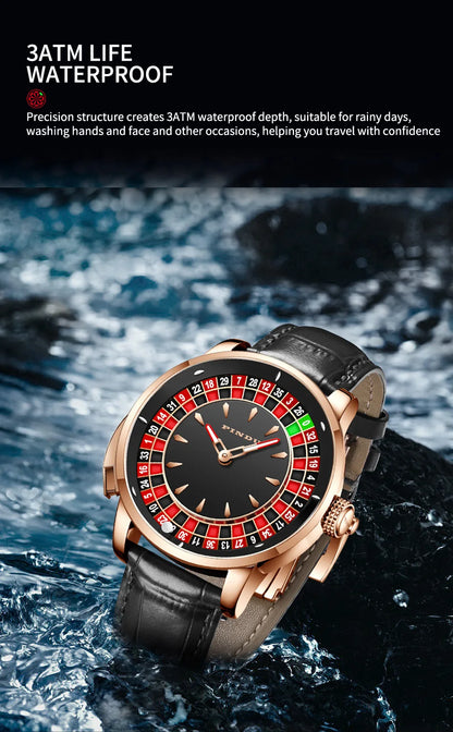 PINDU Player Series Mechanical Watches for Men European Roulette Game Dial Automatic Movement Funny Design Party  Watch