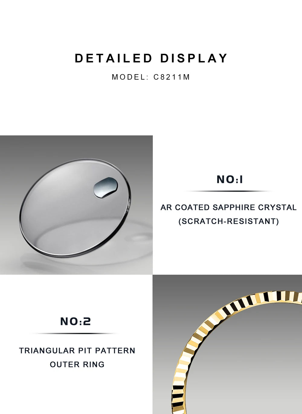 CADISEN 38MM Men's Automatic Mechanical Watch Luxury AR Sapphire Glass Waterproof Stainless Steel MIYOTA 8215 Men Wristwatch