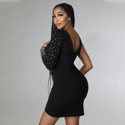 Fashionable Sexy Spaghetti Strap Rhinestone Embellished Cross-Border Summer Dress European American Style