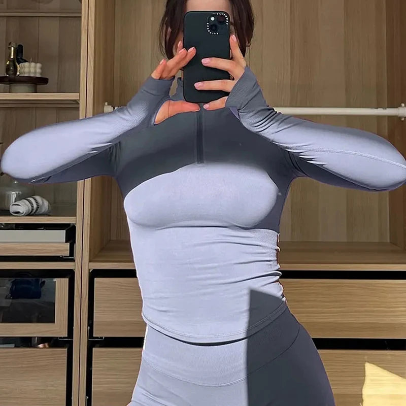 Long Sleeve Yoga Shirt Women Half Zipper Gym Top Tight Sports Shirts Fitness Coat Workout Pilates Clothes Running Sports Top