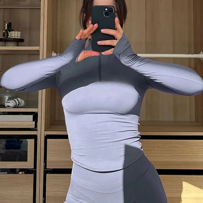 Long Sleeve Yoga Shirt Women Half Zipper Gym Top Tight Sports Shirts Fitness Coat Workout Pilates Clothes Running Sports Top