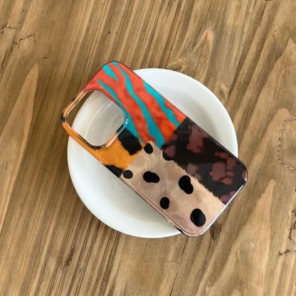 Retro four-color leopard pattern stitching phone case for IPhone 17 17pro 16 16pro 16promax 15 15promax 14 14pro 13 13pro 12