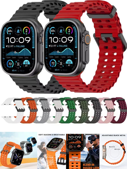 Ocean Silicone Strap for Apple Watch Band Ultra 3/2/1 49mm Series 11 10 46mm Comfortable Band IWatch 9 8 7 6 5 4 SE3 45mm 44mm