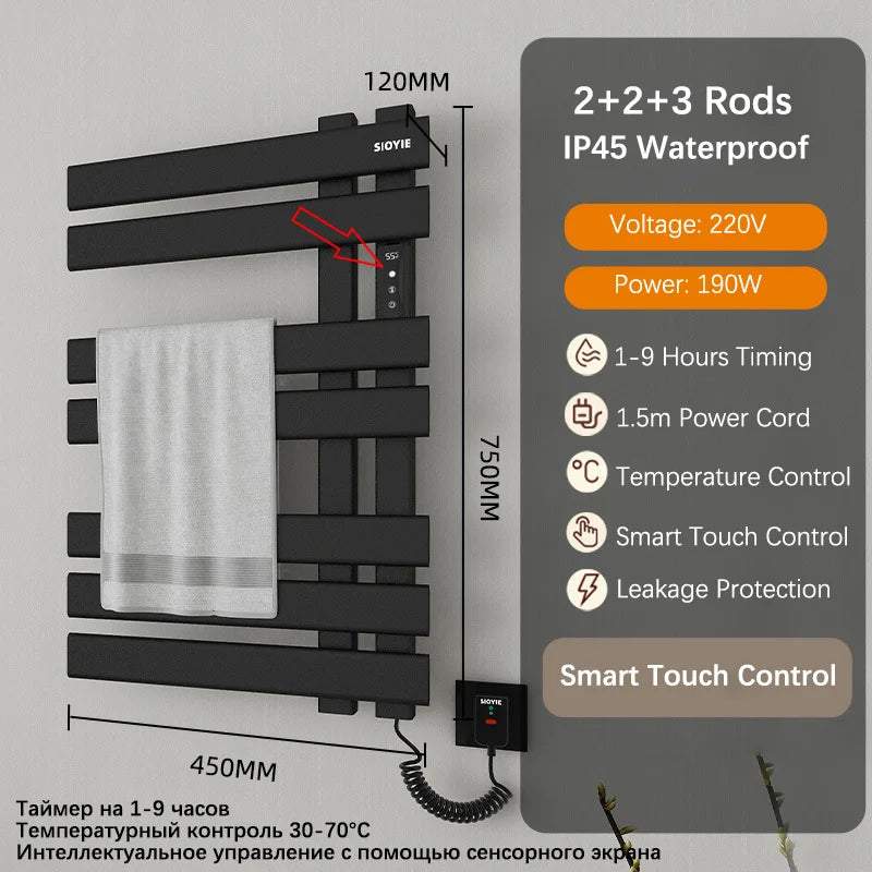 Bathroom Towel Radiator Electric Towel Rail Smart Touch Thermostatic Electric Heating Towel Rack 220V Energy Saving Towel Warmer