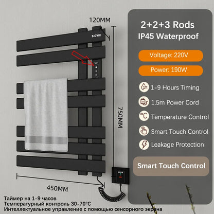 Bathroom Towel Radiator Electric Towel Rail Smart Touch Thermostatic Electric Heating Towel Rack 220V Energy Saving Towel Warmer