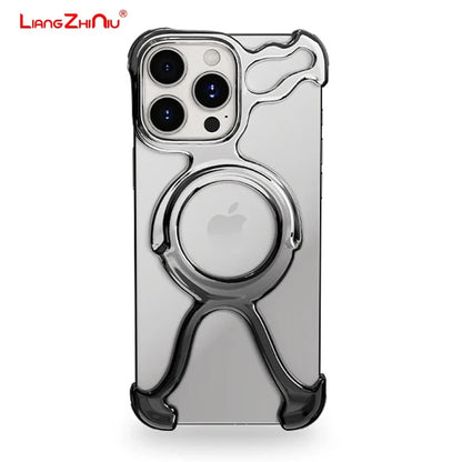 Irregular Geometric Phone Case For Iphone 17 16 15 14 13 Case Hollowed Out Electroplated Four Corners Silicone Shockproof Case