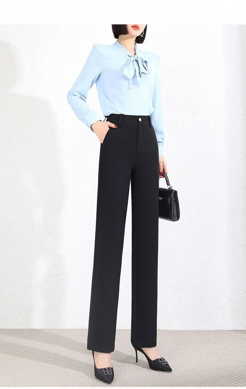 Office Lady Fashion Solid Loose Straight Pants All-match Button Zipper Women Spring Autumn High Waist Pockets Pencil Trousers