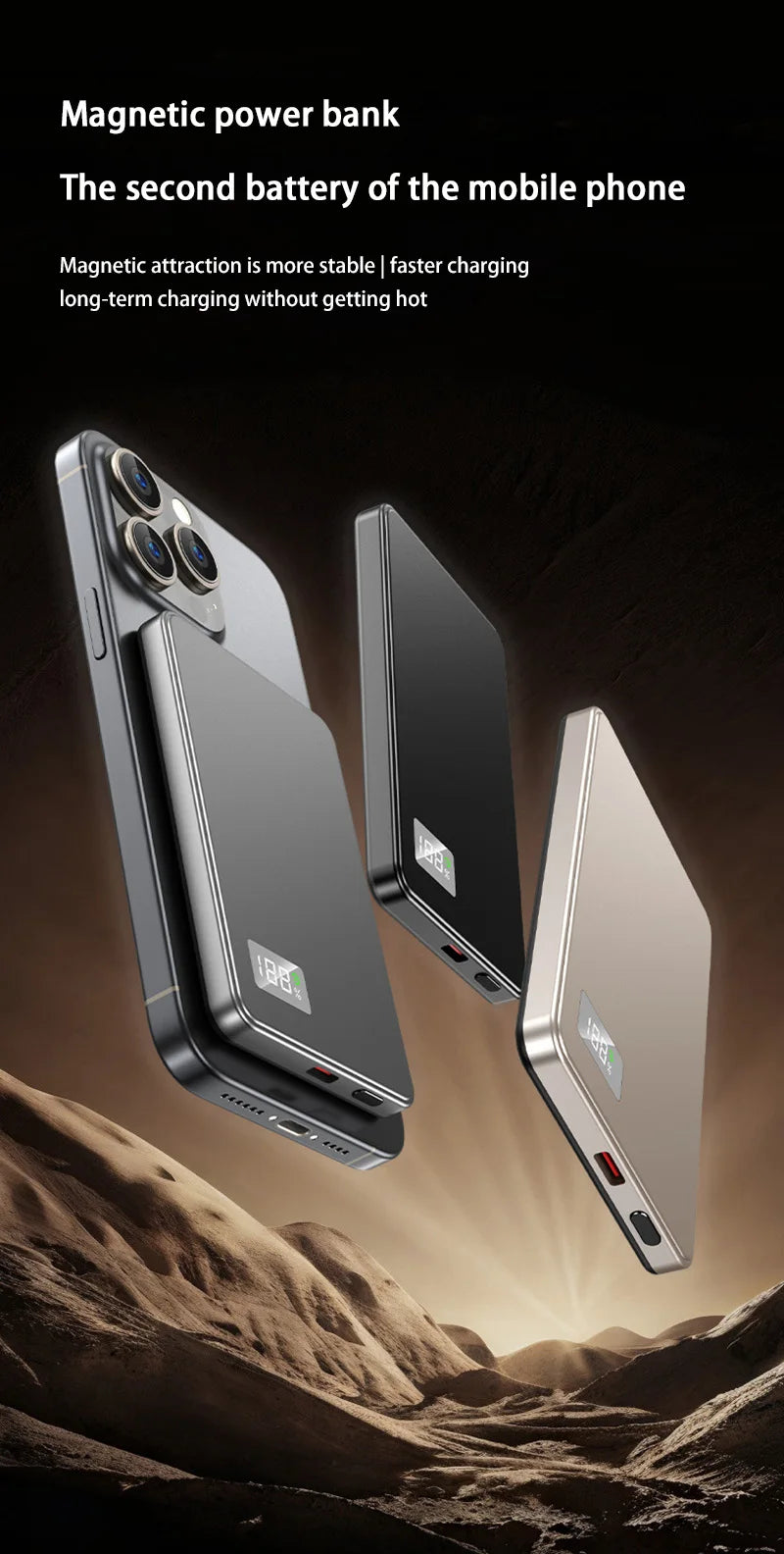 500000mAh Magnetic Power Bank Portable Wireless PD22.5W Fast Charging External Battery for Magsafe For iPhone Samsung