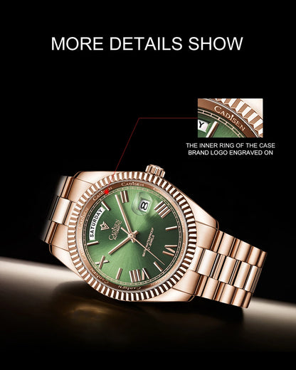 CADISEN New Week Calendar Type watch for men Sapphire mirror 10ATM Automatic Watch MIYOTA 8285 Business Mens All Steel Watches
