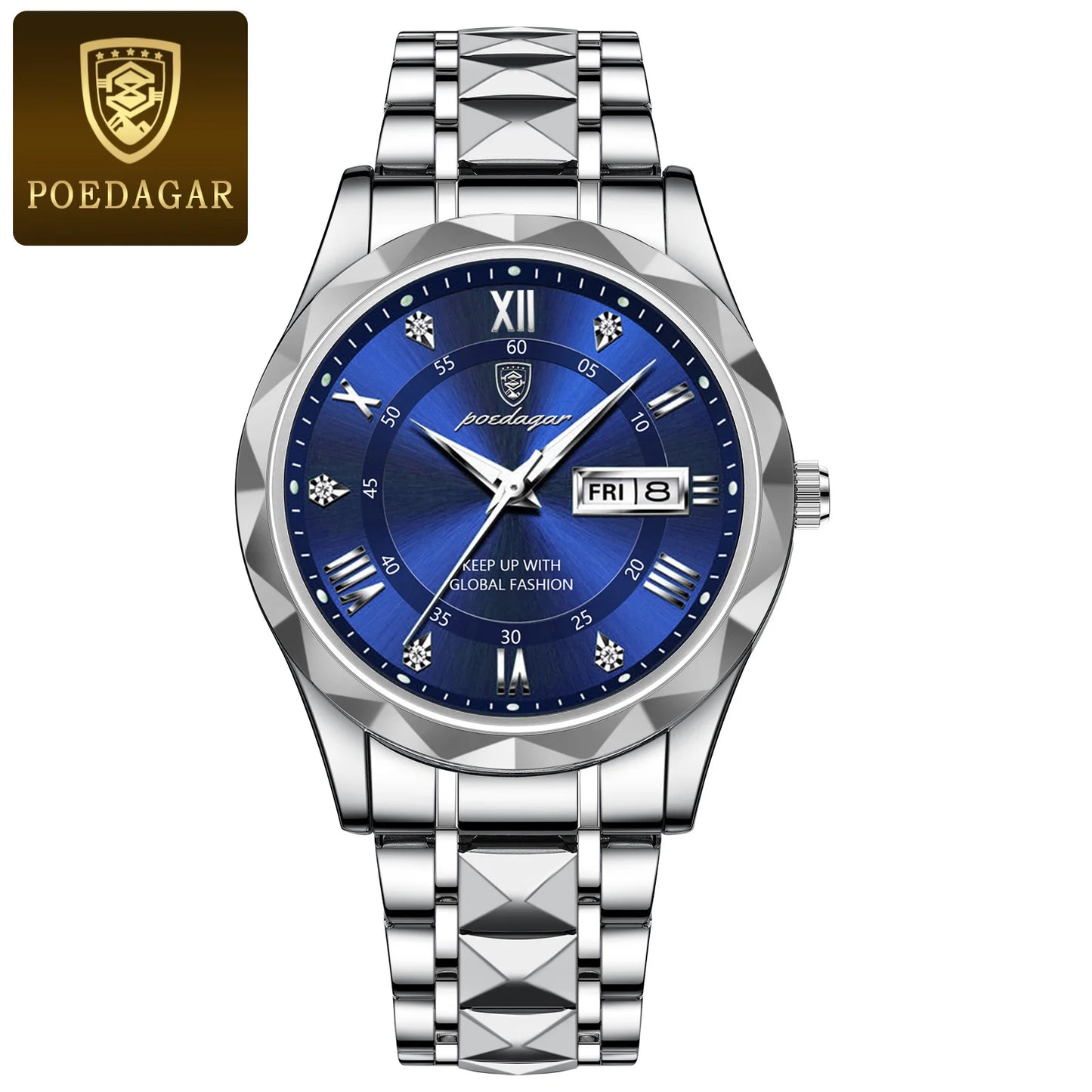 POEDAGAR Business Luxury Men's Watches Waterproof Stainless Steel Luminous Man Wristwatch Date Week Sport Men Quartz Watch Reloj