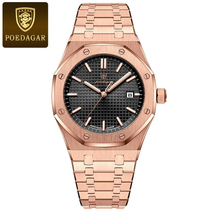 POEDAGAR Original Luxury Man Watch Date Luminous Waterproof Stainless Steel Men Wristwatch Fashion Business Quartz Men's Watches