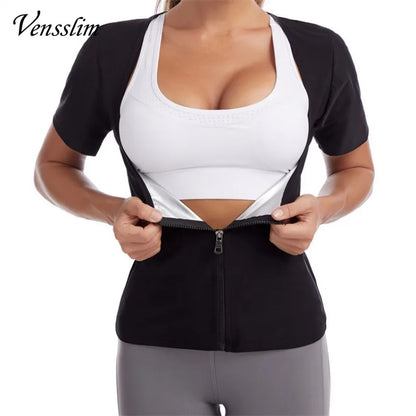 Vensslim Sauna Suits for Women Weight Loss Slimming Sweat Vest Waist Trainer Fitness Body Shaper Zipper Fat Burn Trimmer Tops