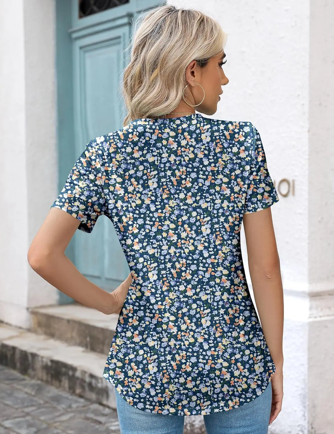 Womens Casual Crew Neck Short Sleeve Pleated Tops Blouses Fashion Clothes