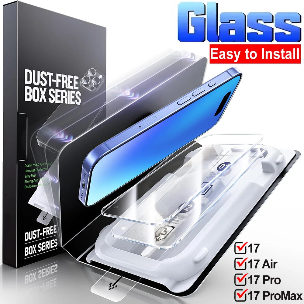 Screen Protectors Hard Tempered Glass Films with Dust-Free Box for IPhone 17/17 Pro/17 Air/17 ProMax Covers