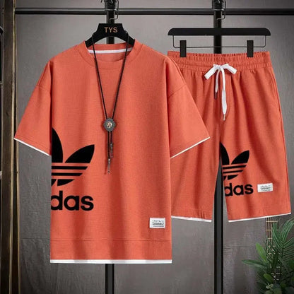 Summer 2025 New Men's pullover sportswear Set, fashionable basketball men's casual short-sleeved T-shirt + shorts two-piece set