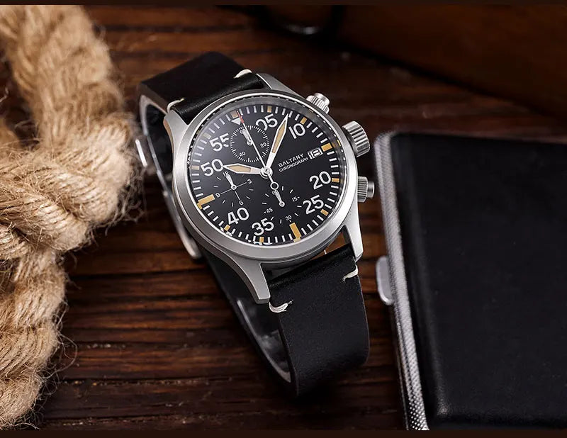 Baltany 2025 new military 39mm men's quartz chronograph VK61 sapphire stainless steel waterproof 10Bar luminous reloj hombre