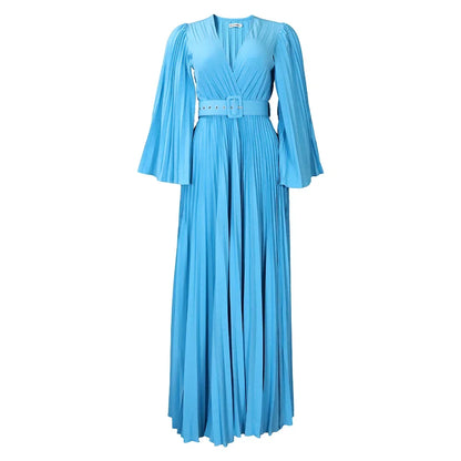 V-neck Flare Sleeve Big Swing Floor Length Maxi Long Dresses  Women Autumn Winter Party Prom Dress