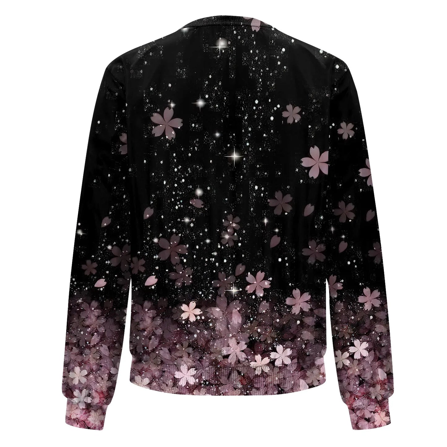 Women Elegant Zipper Bomber Jackets Spring Autumn Floral Printed Jackets Casual Coat Retro Outwear  Round Neck Zipper Jackets