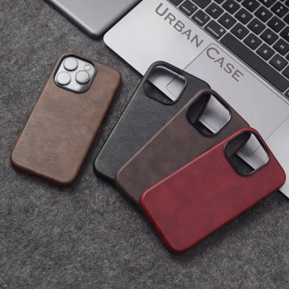 Premium Real Handmade Leather Case for iPhone 17 Air 17 Pro 16 15 14 13 12 Pro Max with Magsafe and Metal Buttons and Buttons