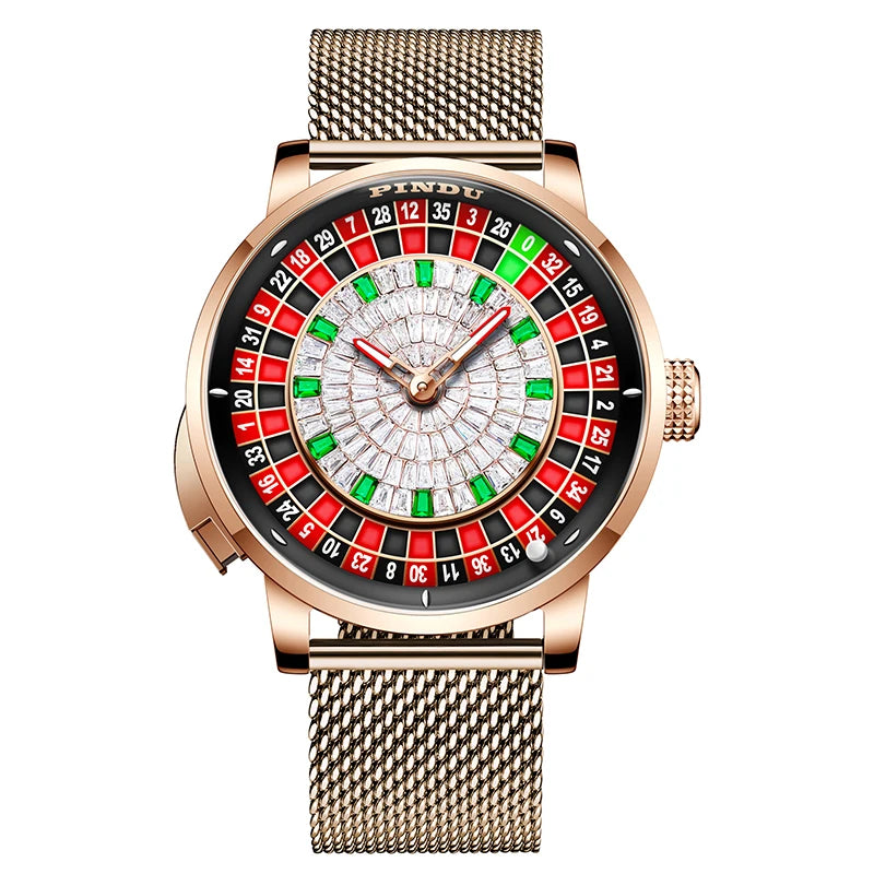 PINDU Player Series Mechanical Watches for Men European Roulette Game Dial Automatic Movement Funny Design Party  Watch