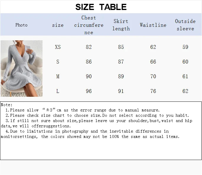 Winter New V-neck Sexy Waistline A-line Umbrella Skirt Big Swing Long-sleeved Knit Dress