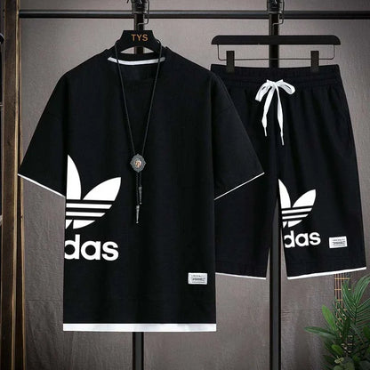 Summer 2025 New Men's pullover sportswear Set, fashionable basketball men's casual short-sleeved T-shirt + shorts two-piece set