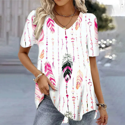 Butterfly Printed Short Sleeve T-shirt Korean Style Women's Clothes 2024 V-neck Short Sleeves Tees Shirt Loose Casual Blouses
