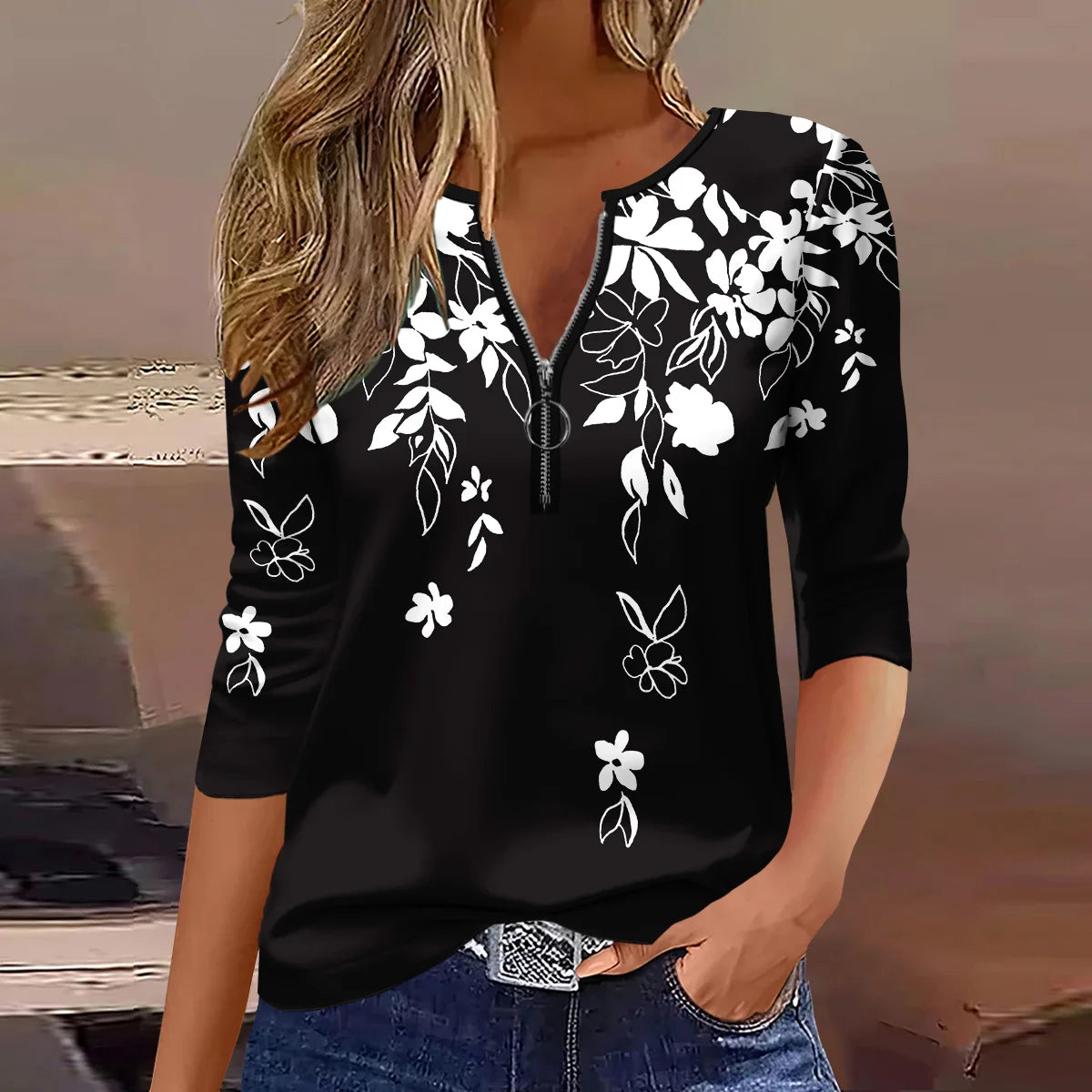 Summer new fashion 2025 women's casual long-sleeved printed T-shirt