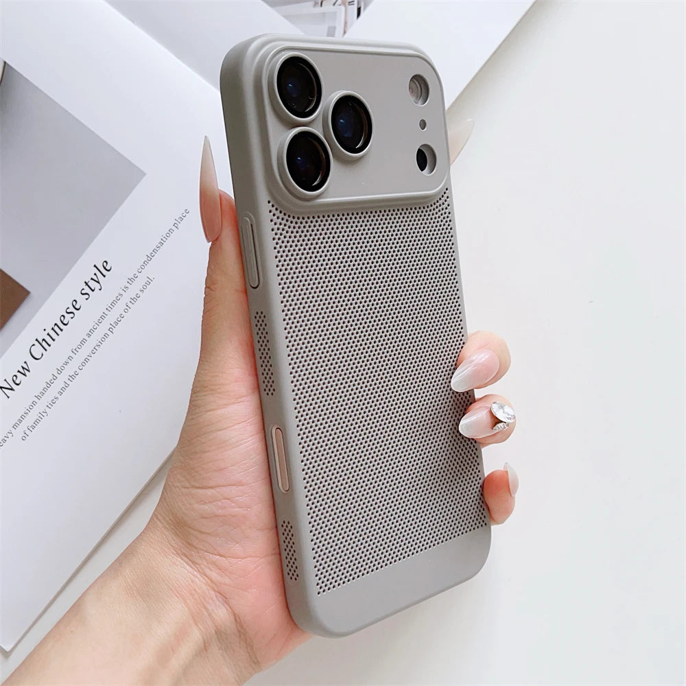 Thin Cooling Heat Dissipation Phone Case For iPhone 17 16 15 14 13 12 11 Pro Max Plus Breathable Hard Back Solid Color Cover