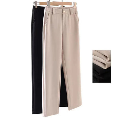 Office Lady Fashion Solid Loose Straight Pants All-match Button Zipper Women Spring Autumn High Waist Pockets Pencil Trousers