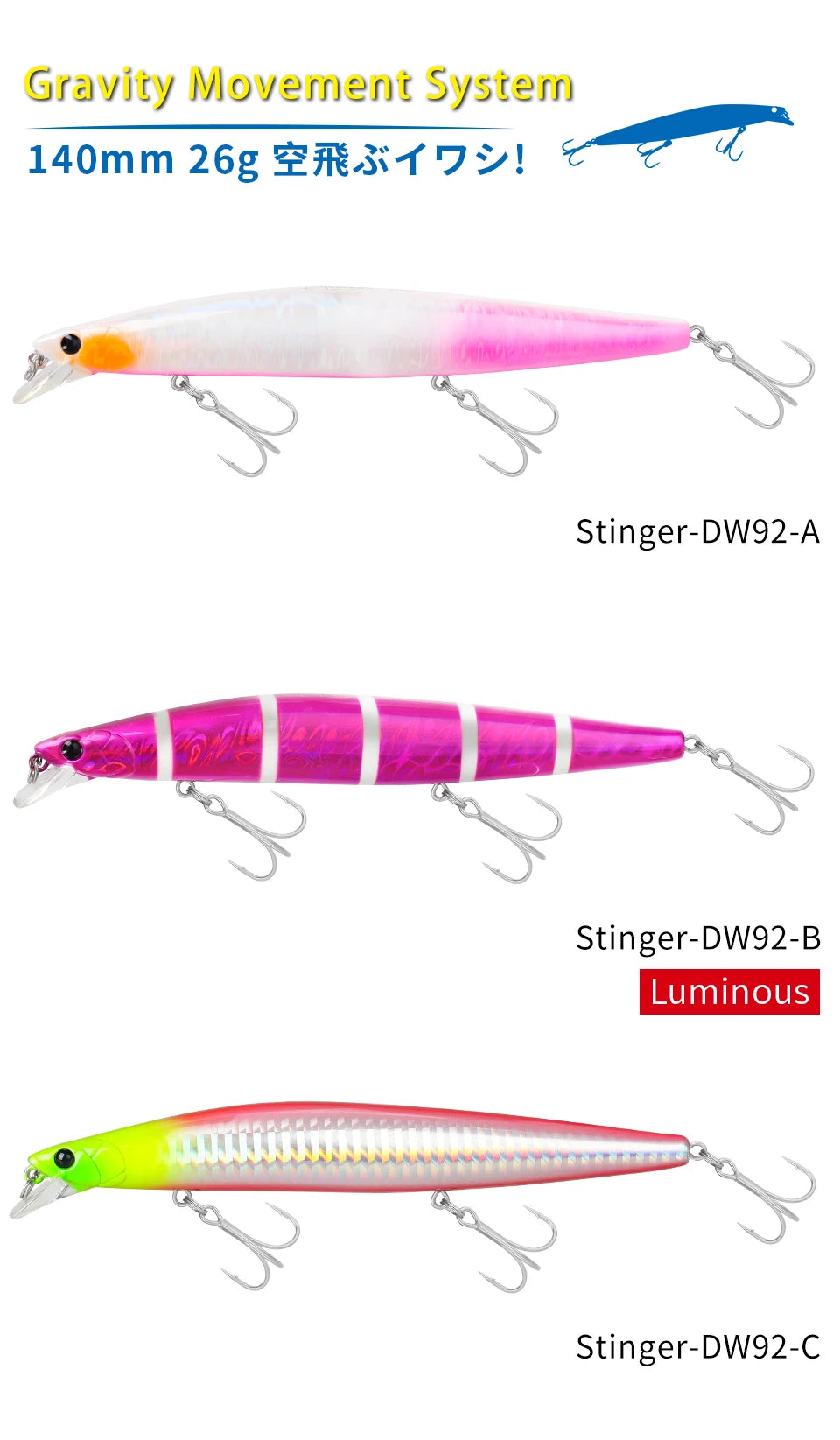 Minnow Sea Fishing Lure STINIGER 140mm 26g Piston Weight Ultra Long Casting Seabass Inshore Hard Baits