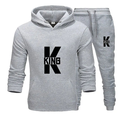 Fashion Lover Couple Clothing Sportwear Set KING QUEEN Printed Hooded Clothes 2PCS Set Women Hoodie and Pants Suit Hoodies