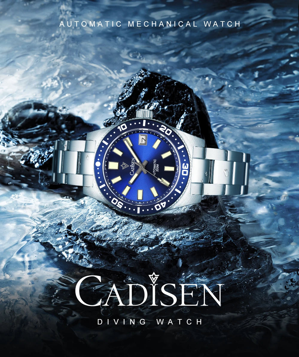 CADISEN New 38mm Diver Mens Watch Japan NH35A Automatic Mechanical Sapphire Glass Date Luminous 200M Waterproof Wrist watch Men