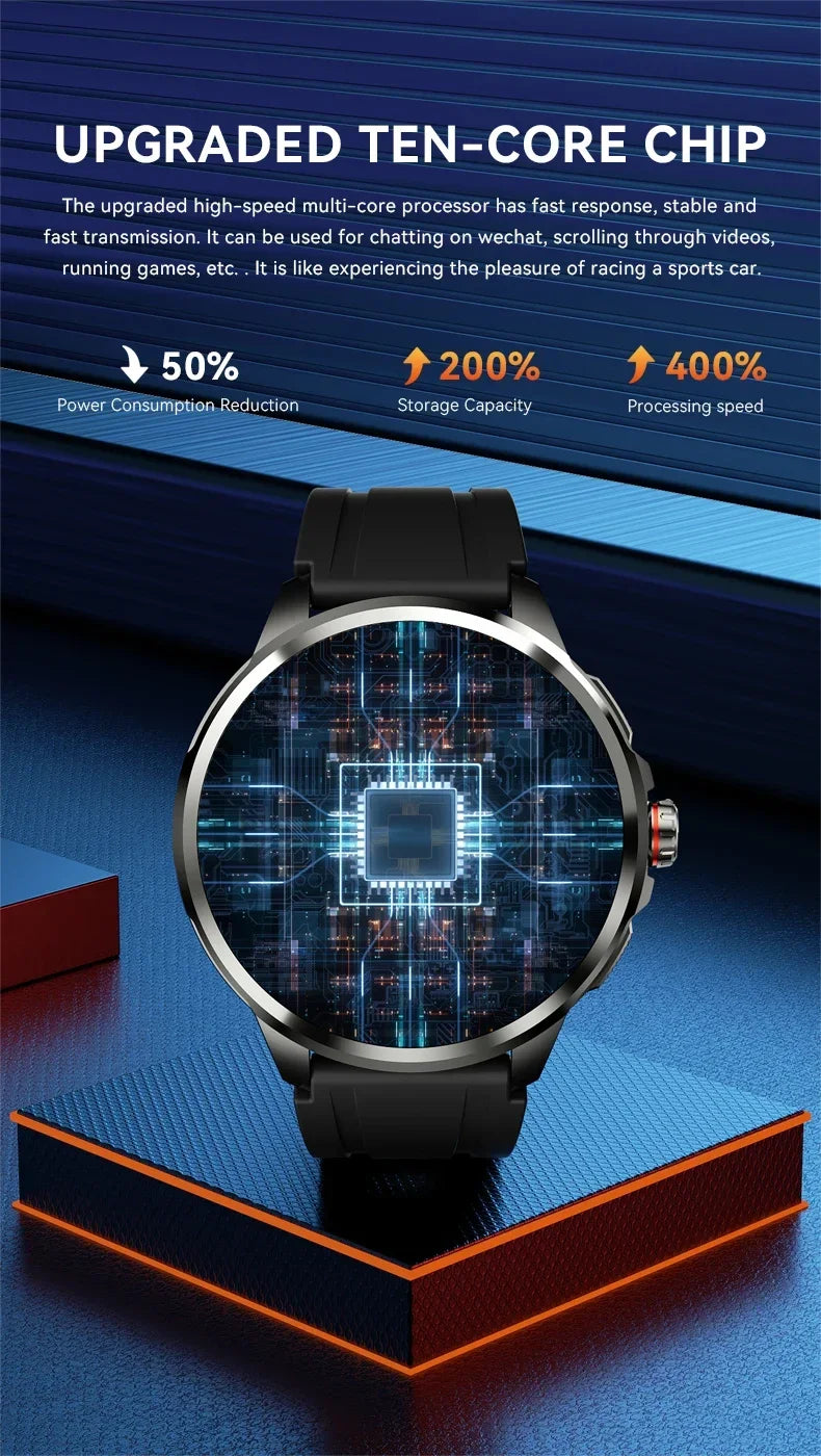 Full Network GPS WIFI Smart Watch Men 8GB+128GB RAM 1.95 inch AMOLED Screen 900W Camera Google APPS Smartwatch Android 9.0