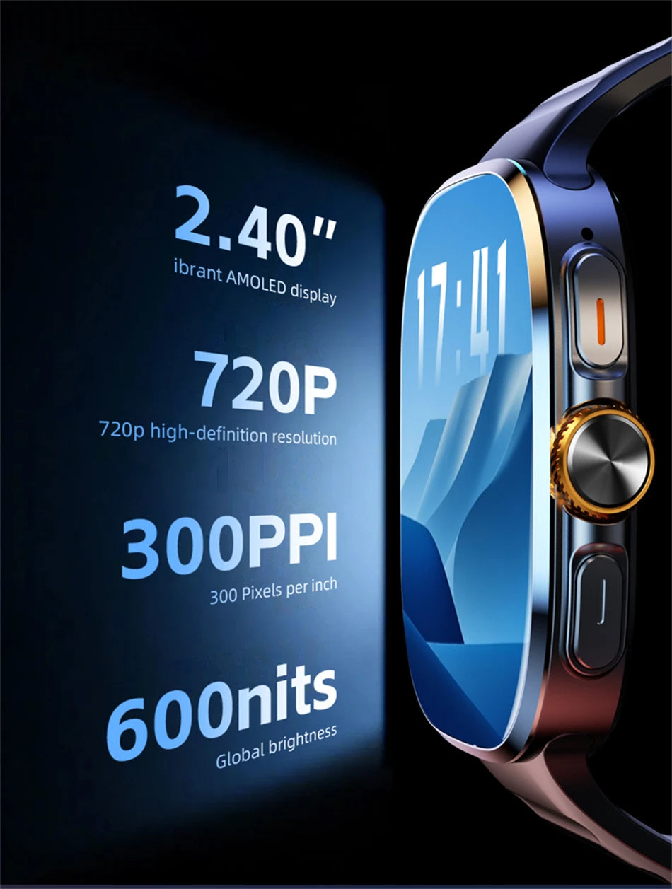 Smart Watch 720*720 AMOLED 2.40 inch Screen Video Call 8GB+128GB RAM 2100 mAh Google Play WIFI GPS Smartwatch
