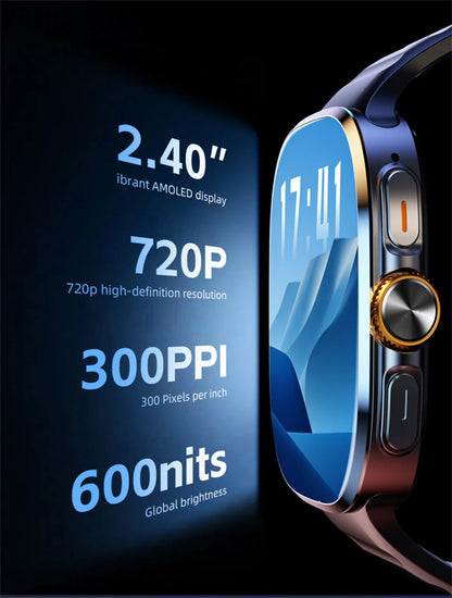 Smart Watch 720*720 AMOLED 2.40 inch Screen Video Call 8GB+128GB RAM 2100 mAh Google Play WIFI GPS Smartwatch